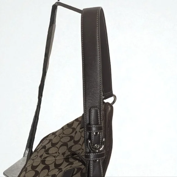 Coach 3577 Vintage Signature Canvas Shoulder Bag Leather Trim Buckle 2005 - Picture 10 of 16